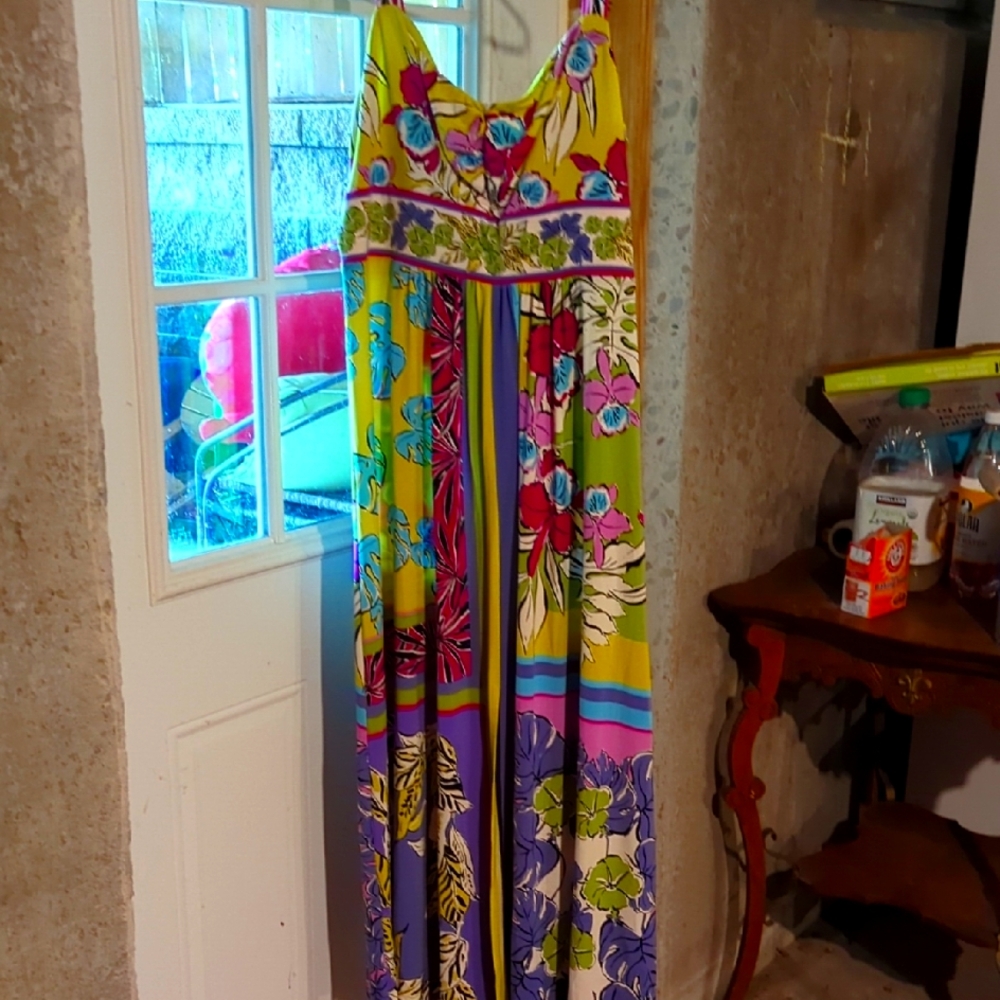 Maggy London Vibrant Yellow and Pink Dress Size 16